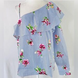 Floral Striped One-Shoulder Top Size Small New With Tags
